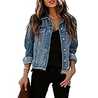 ZOLUCKY Womens Denim Jacket Distressed Frayed Ripped Jean Jacket Casual Button Down Light Jackets