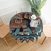 Aztec Elephant Pattern Print Round Tablecloth 60 Inch Table Cloth Circular Table Cover for Dining Kitchen Banquet Dinner