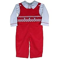 Hand Smocked Snowman Longall Red Christmas Outfit for Boys Babies and Toddlers