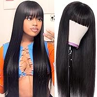 Lativ Straight Human Hair Wigs with Bangs None Lace Front Wigs 150% Density Glueless Machine Made Virgin Human Hair Wigs for Black Women Natural Color(24 Inch, Straight)