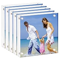4x4 Acrylic Picture Frame, Clear Double Sided Block Acrylic Photo Frames, Desktop Frameless Magnetic Photo Frames - 5 Pack