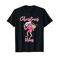 Christmas Vibes Groovy Christmas Santa Claus in Pink Pajamas T-Shirt