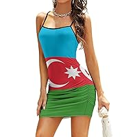 Flag of Azerbaijan Women's Mini Dress Sling Sleeveless Dress Bodycon Tank Dresses Sexy Hip Dresses for Beach Party