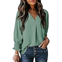 Dokotoo Womens Tunic Tops V Neck Casual Loose 3/4 Sleeve Shirts Dressy Blouses Tops Overiszed T Shirts