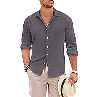 JMIERR Linen Button Down Shirt for Men Long Sleeve Big and Tall Dress Shirts, US 53(3XL), A Grey