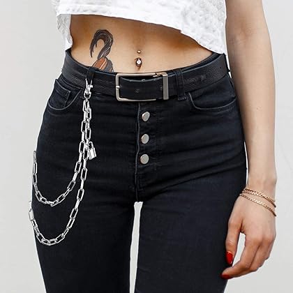 5 Pieces Jeans Chains Set Hip Hop Pants Chains Pocket Chain Butterfly Lock Star Pendant Belt Multi Layer Chains for Men Women