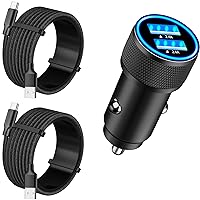 [Apple MFi Certified] iPhone 15 Fast Car Charger, SDNCIE 4.8A USB Power iPhone Car Charger Fast Charging Cigarette Lighter+2Pack Type-C USB-C Braided Cable for iPhone 15/15 Plus/15 Pro/15 Pro Max/iPad