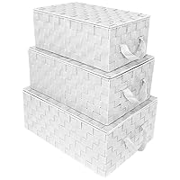 Sorbus Set of 3 Storage Baskets for Organizing with Lid, Mesh Hand-Woven Design, Linen Closet Organizers and Storage, Organizer Storage Baskets for Shelves, Variety Pack Organizers and Storage (White)