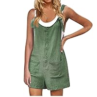 Women's Summer Linen Short Jumpsuits Loose Fit Casual Suspender Shorts Ladies Cotton Overalls with Pockets Clothes