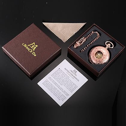 ManChDa Mechanical Pocket Watch for Men Vintage Pocket Watch with Chain Skeleton Pocket Watches with Box and Chains Gift for Men