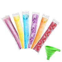 160 Pcs Disposable Ice Pop Bags Popsicle Bags with Zip Seals with Foldable Funnel, DIY Popsicle Freezer Bags for Yogurt Sticks, Juice & Fruit, Ice cream Party Favors for Kids and Adults(160)