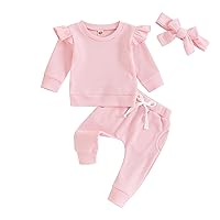 Toddler Baby Boy Girl Fall Winter Outfits Solid Color Crewneck Sweatshirt Tops with Pocket Pants Set 2Pcs Sweatsuits
