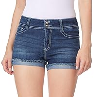 WallFlower Women's Luscious Curvy Denim Shorts Mid-Rise Bling and Belted Insta Stretch Juniors (Standard and Plus)