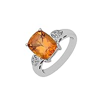 Citrine With White CZ Gemstone 925 Sterling Silver Prong Set Solitaire Wedding Ring