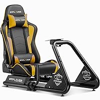 GTPLAYER Racing Simulator Cockpit with Seat and Bluetooth Speakers, Racing Style Reclining Seat and Ultra-Sturdy Alloy Steel Frame (Gold)