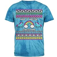 Old Glory Retro 90s Rainbow Unicorn Magical Ugly Christmas Sweater Mens T Shirt Pinwheel Blue Tie Dye X-LG