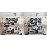 Erosebridal Rustic Animal Queen Szie Bedding Comforter Set for Teen Boys Adult Men 6 Pieces Patchwork Red Blue Bed Set