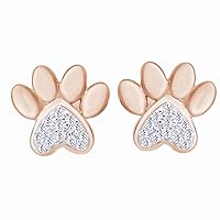 Round Cut Cz Paw Stud Earrings for Women Best Gifts for Dog Lovers in 14K Rose Gold Plated
