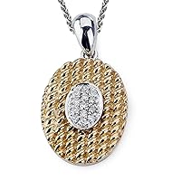14k Yellow and White Gold Oval Shaped Diamond Pendant with .11 Cttw Diamonds H-I Color SI2-I1 Clarity
