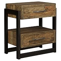 Signature Design by Ashley Sommerford Industrial Farmhouse 2 Drawer Nightstand, Butcher-Block Brown & Black