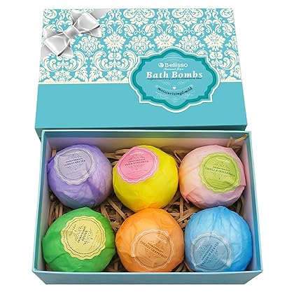 Bath Bombs Gift Set - 6 XXL Bubble Bath Fizzies (4.1 oz Each) with Natural Dead Sea Salt Cocoa and Shea Essential Oils - Best Gift Idea for Birthday, Mom, Woman, Girl, Him, Kids
