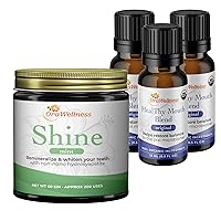 Original Healthy Mouth Blend Organic Toothpaste & Mouthwash Alternative Tooth Oil, 3 Pack + Shine Remineralizing Natural Teeth Whitening Powder in Mint