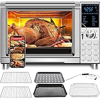Nuwave Bravo XL Air Fryer Toaster Oven, 12-in-1 Countertop Convection, 30-QT Capacity, Integrated Temperature Probe, 50°-500°F Temperature Controls, Brushed Stainless Steel Look (Renewed)