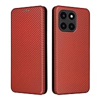 ZORSOME for Honor X6A 4G Flip Case,Carbon Fiber PU + TPU Hybrid Case Shockproof Wallet Case Cover with Strap,Kickstand,Stand Wallet Case for Honor X6A 4G,Brown