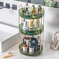 360° Rotating Makeup Organizer, Bathroom Make Up Spinning Holder Rack, Large Capacity Cosmetics Storage Vanity Shelf Countertop, Fits Cosmetics, Perfume, Skincare(3 Tiers, Green)