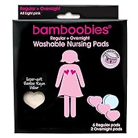 Women’s Nursing Pads, Reusable and Washable, Blue and Light Pink, 3 Regular Pairs and 1 Overnight Pairs, Leak-Proof Pads for Breastfeeding, 4 Pairs