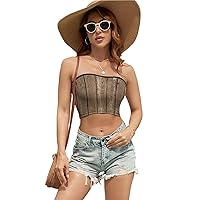 Vintage Wood Texture Women's Sleeveless Tube Top Crop Tank Corset Top Sexy Strapless Top Clubwear for Work Party