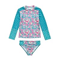 BIKINX Girls Rash Guard 3t 2 Piece Swimsuit Set Long Sleeve Floral Print Bikini with UPF 50+ Sun Protection Tankini