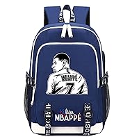 Kylian Mbappe Graphic Rucksack with USB Charging Port,Casual Laptop Backpack Lightweight Bookbag