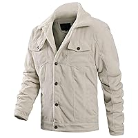 Men's Corduroy Sherpa Trucker Jacket Vintage Fleece Lined Button Front Jacket Military Fur Collar Warm Cargo Coat