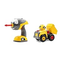 CAT Construction Toys CAT Junior Crew Fix-It Fleet Construction Toy Dump Truck, Ages 3+, Yellow | Motorized Drill, Lights & Sounds, Fine Motor Skills, Batteries Included