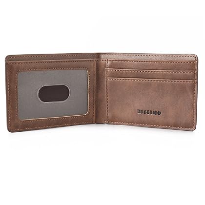 HISSIMO Mens Slim Front Pocket Wallet ID Window Card Case with RFID Blocking - Coffee