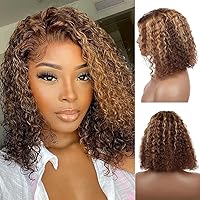 Wear and Go Glueless Wigs Human Hair Pre Plucked Pre Cut Highlight 4/27 Deep Wave Wigs for Black Women Human Hair Bob Wig with Elastic Band Upgraded 4x4 Lace Closure Human Hair Wigs (10Inch)