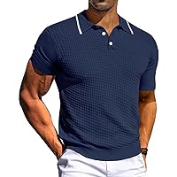 PJ PAUL JONES Men's Short Sleeve Knit Polo Shirts Waffle Texture Knit Shirt