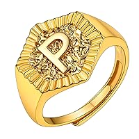 Gold Initial Letter Signet Ring, GoldChic Jewelry Women Trendy Statement Rings Women’s Initials Ring for Party