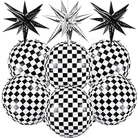 106 Pieces Race Car Checkered Balloons with Explosion Pointed Star Foil Balloons - Black Star Cone Balloons, Silver Star Cone Balloons | Race Car Foil Balloons for Race Car Balloons for Racing Theme