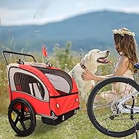 Pet Dog Bike Trailer, 2-in-1 Child Bike Trailer and Stroller for 2 Kids, Universal Bicycle Coupler w/Front Jogger Wheel, Dog Cart for Small & Large Pets, Multisport Trailer with Co