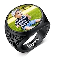 Custom4U Personalized Rings with Pictures Inside Custom Photo Ring Name Engraving Stainless Steel Signet Ring/Heart Ring Size 7-14 Customized Memorial Jewelry for Men Women (Gift Box)