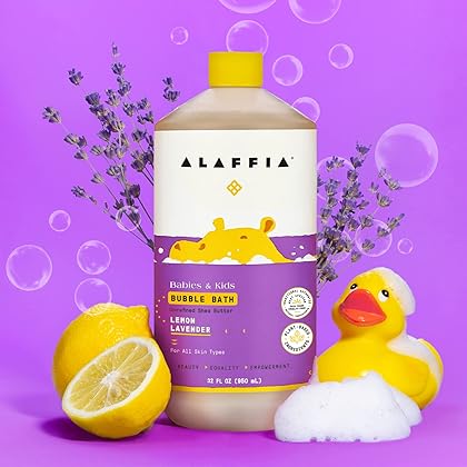 Alaffia Babies and Kids Bubble Bath, Gentle Baby Essentials for Delicate Skin, Cleansing & Calming Bubbles, Plant Based Formula, Vegan, Lemon Lavender, 32 Fl Oz