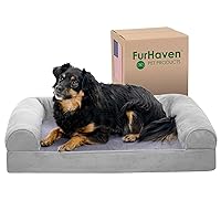 Orthopedic Dog Bed for Medium/Small Dogs w/ Removable Bolsters & Washable Cover, For Dogs Up to 35 lbs - Faux Fur & Velvet Sofa - Smoke Gray, Medium