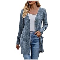 Women’S Cardigan 2023 Fashion Cardigans Open Front Casual Long Sleeve Knit Classic Sweaters Cardigan with Pockets