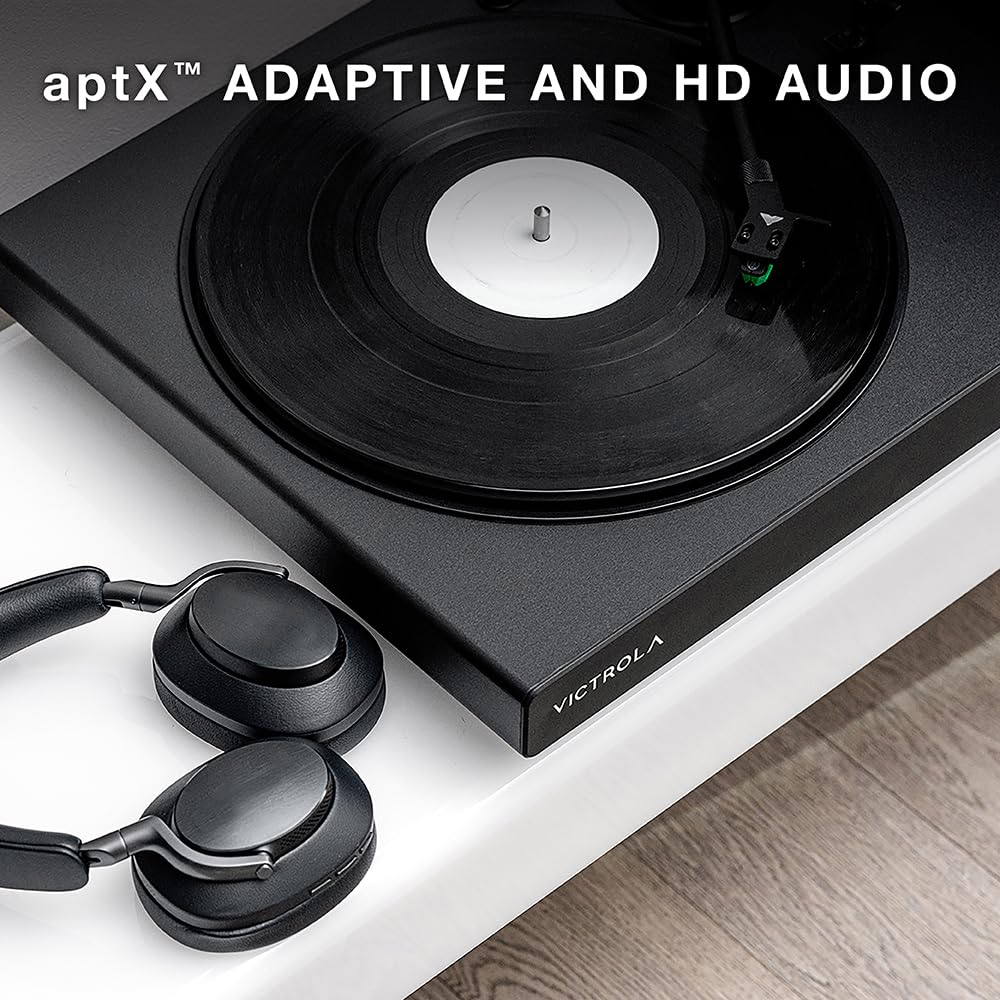 Victrola Hi-Res Black Turntable - aptX Adaptive, aptX HD, Bluetooth Streaming, Wired RCA Output, Aluminum Tonearm