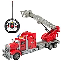 2.4Ghz RC Red Semi Truck with Adjustable Crane Basket (14.5 inch Long) with Lights and Go Forward and Backward, Turn Left and Right (4 Channel)