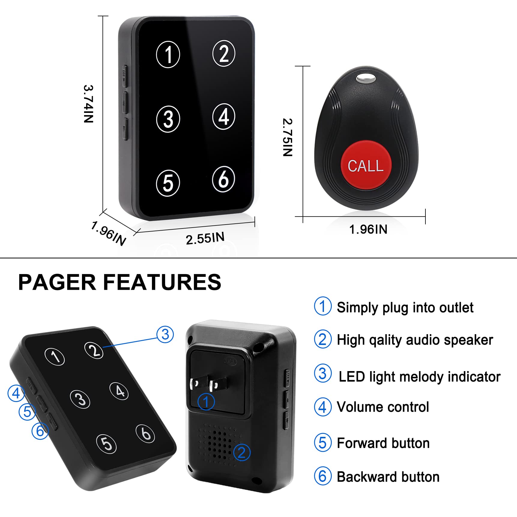 Mua Calltou Wireless Caregiver Pager Call Button Low Battery Reminder Nurse Call System With Led 2559