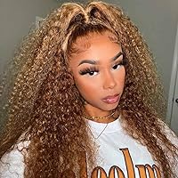 Beauty Forever #TL412 Curly Highlight Lace Front Wig Human Hair,10A Brazilian Remy Hair Honey Blonde 13x4 Lace Frontal Wigs for Women Pre Plucked 150% Density 22 inch