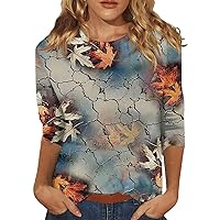 Womens Tops,Womens Vintage Floral Print Round Neck 3/4 Length Sleeve Blouse Slim Fit Three Quarter Length T Shirt